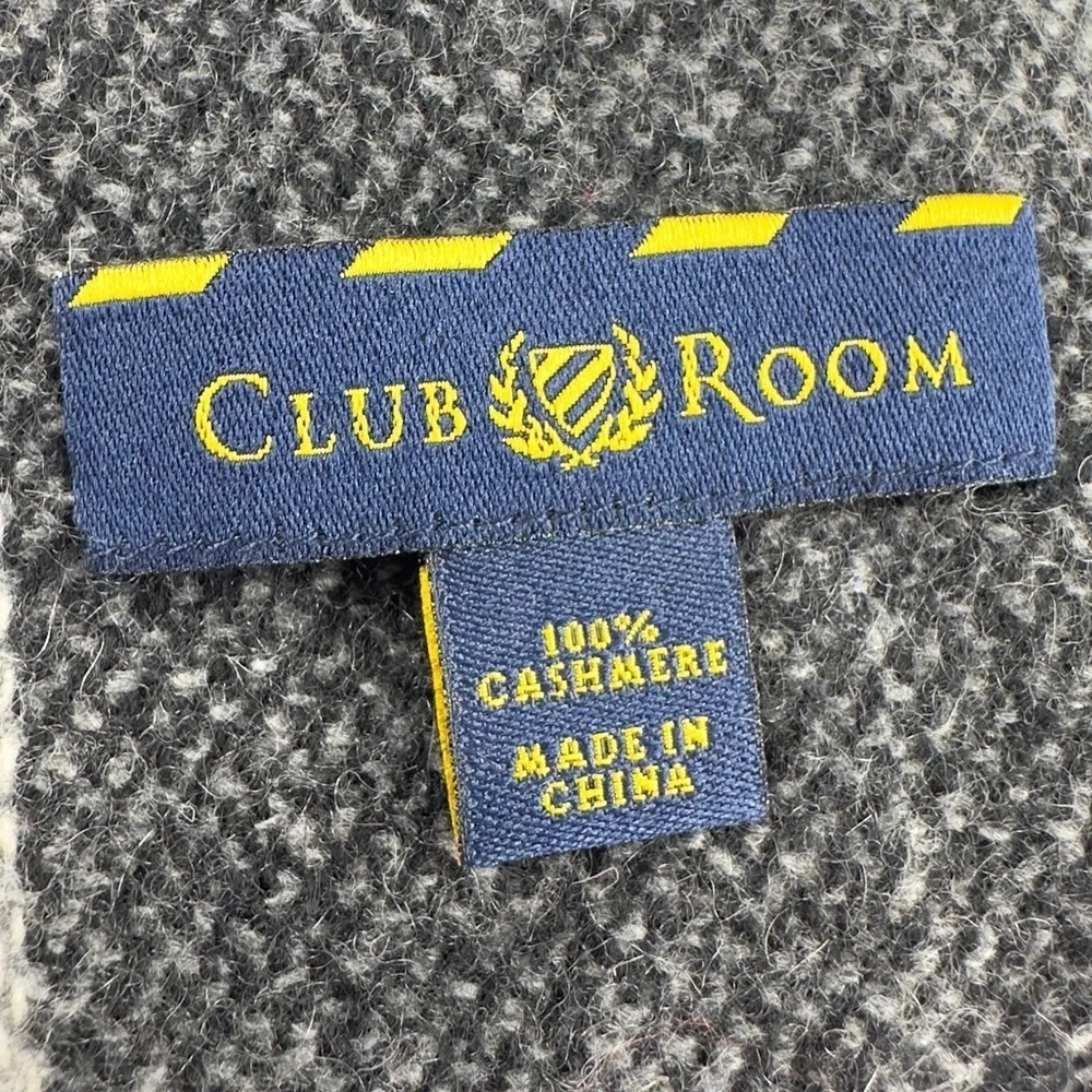 Club Room 100% Cashmere Scarf Gray Fringe Trim Unisex Adult Quiet Luxury Soft